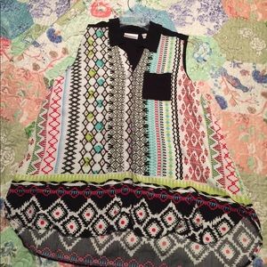 Black printed hi-lo sleeveless top